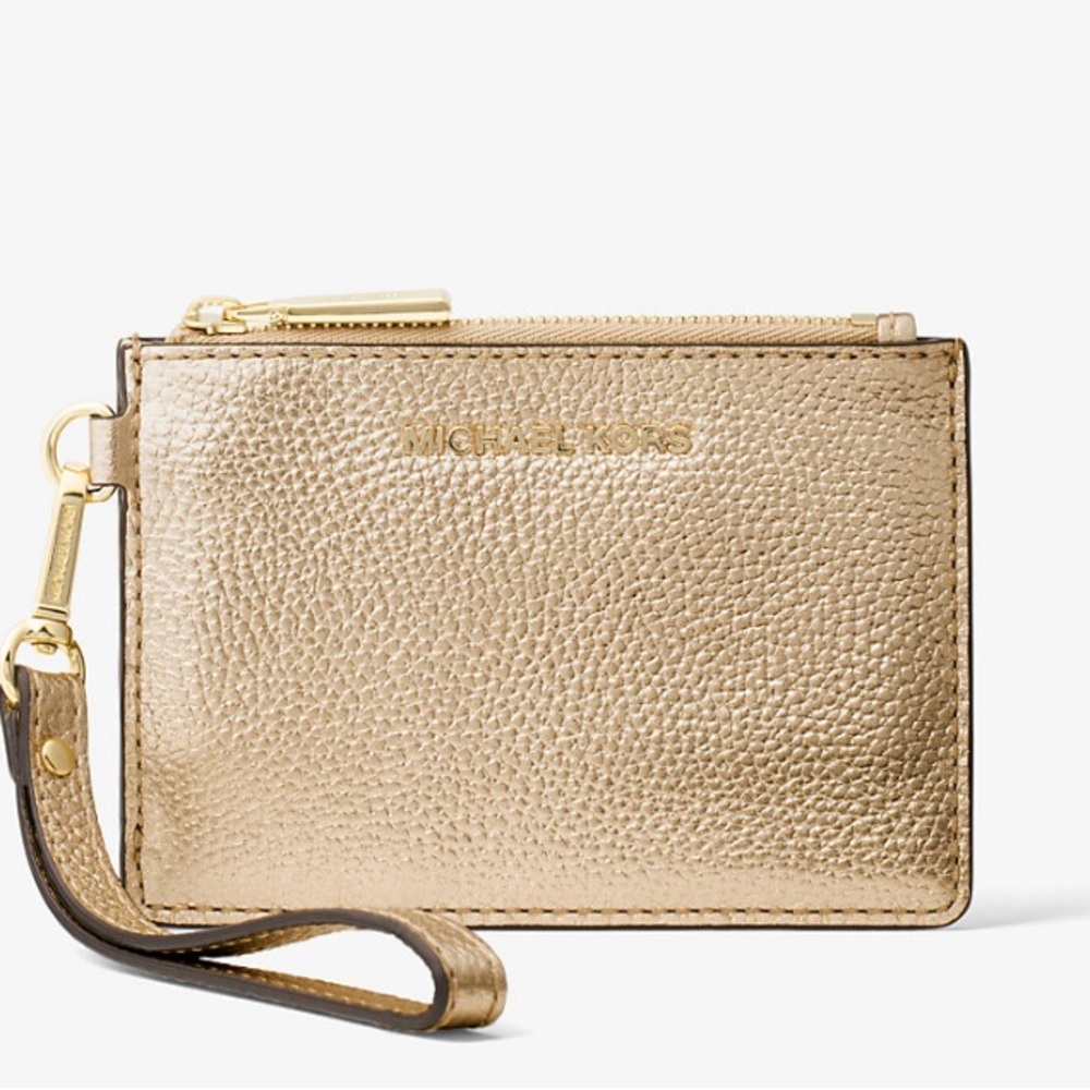 Michael Kors NWT Metallic Pebble Leather Pale Gold Coin Purse